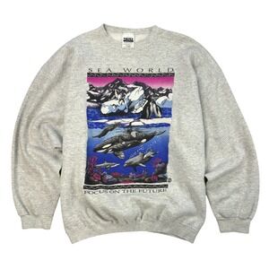 Vintage SeaWorld Whale Sweatshirt Mens Size XL Gray‎ Crewneck Tultex Y2K USA